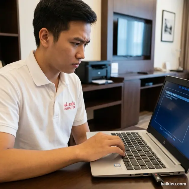 Kỹ thuật viên Hải Kiều backup dữ liệu trước cài Win — Ngũ Hành Sơn