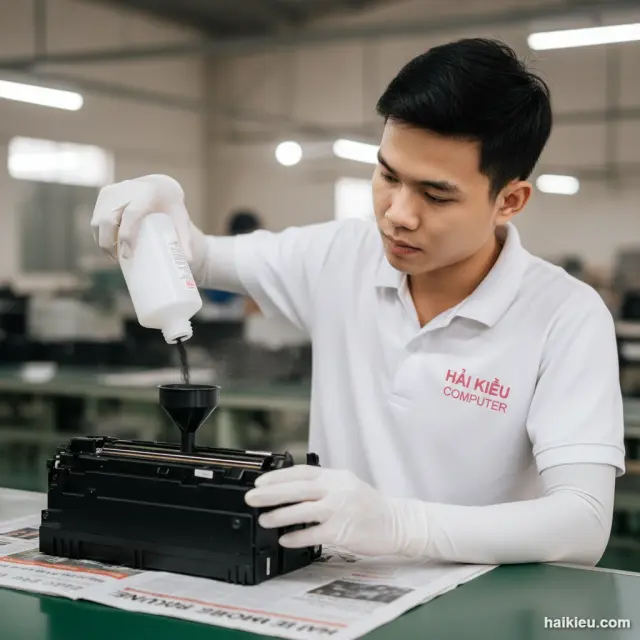 Kiểm tra hộp mực máy in trước khi đổ tại Liên Chiểu