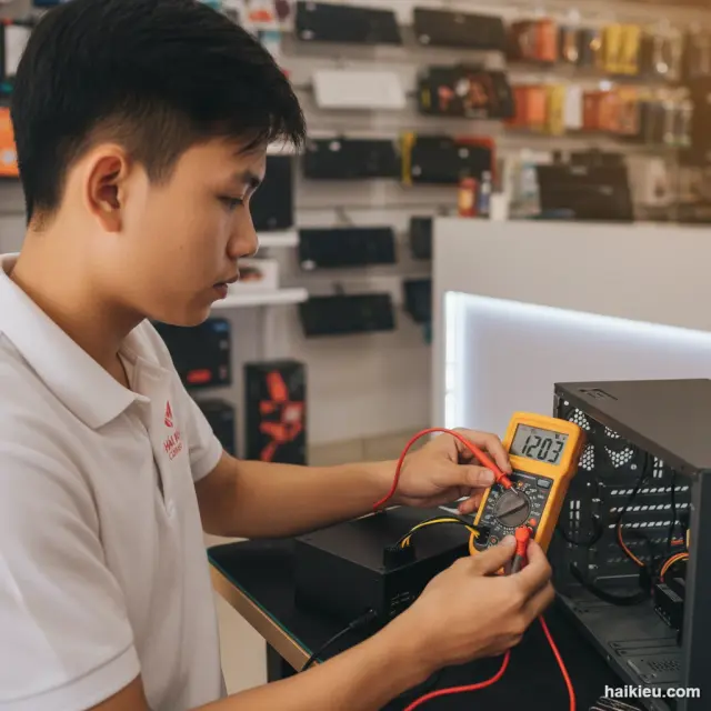 Kỹ thuật viên lắp ráp PC tại phòng Lab