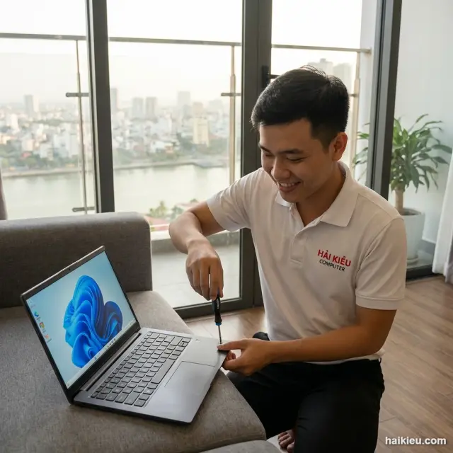 Laptop sửa xong, bàn giao và hướng dẫn khách hàng — Hải Kiều Đà Nẵng