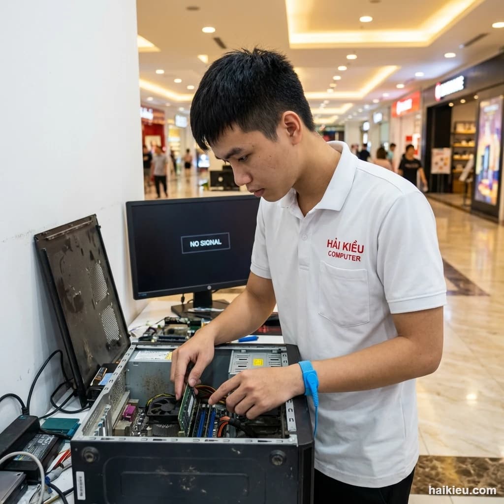 Kỹ thuật viên Hải Kiều sửa máy tính tại Cẩm Lệ, Đà Nẵng