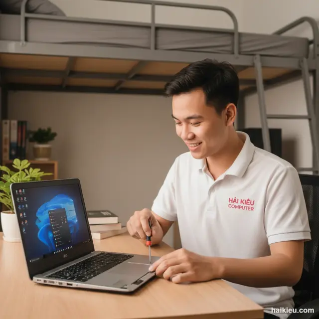 Ảnh thực tế kỹ thuật viên HẢI KIỀU COMPUTER kiểm tra lỗi: Hướng dẫn xử lý khẩn cấp ransomware cho cá nhân và doanh nghiệp nhỏ