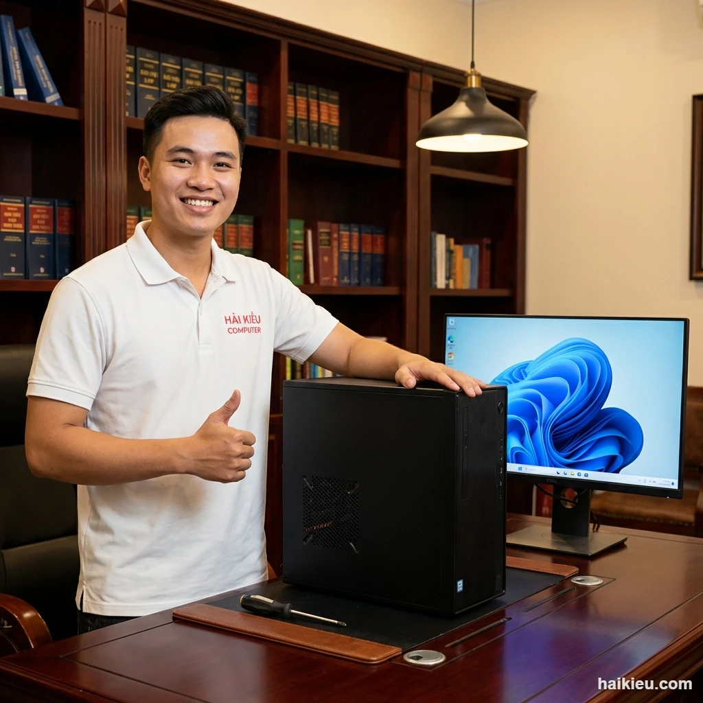 Ảnh thực tế kỹ thuật viên HẢI KIỀU COMPUTER xác minh kết quả xử lý: Hướng dẫn nhận biết và xử lý email hóa đơn giả mạo an toàn cho doanh nghiệp và cá nhân